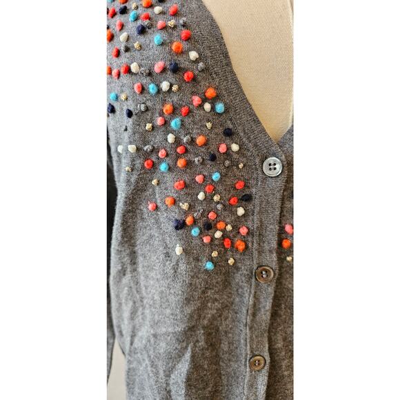 MOTH Cardigan Sweater Pom Pom Cotton Cashmere Blend Knit  Gray Womens Small - Picture 3 of 7
